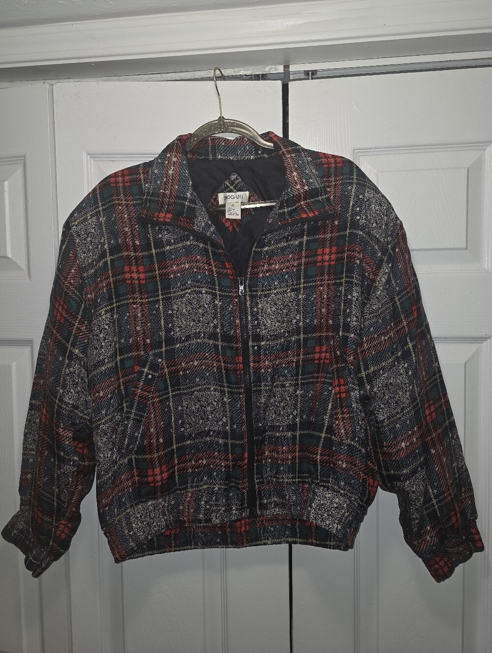 Vintage Bogari 100% Silk Shell Plaid Zip Up Jacket Size S - Picture 1 of 6